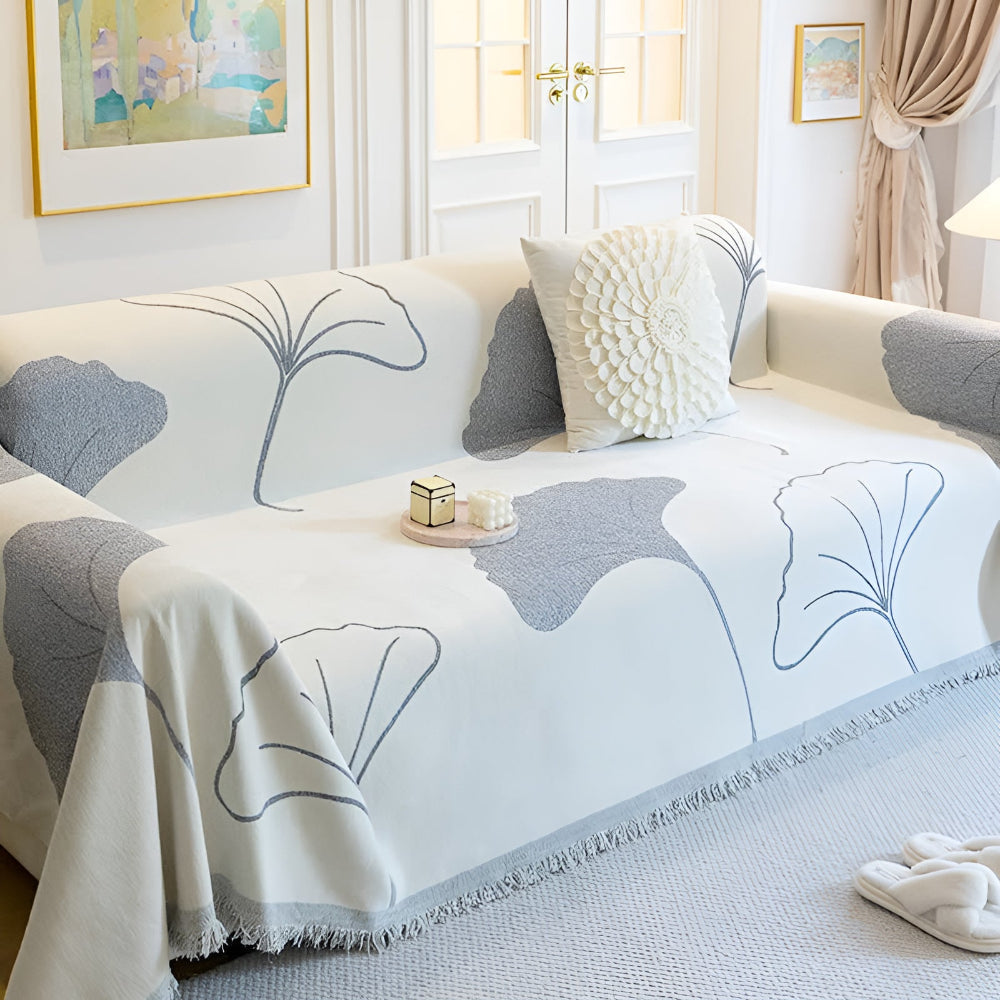 LeafDream: Sofa cover made of luxurious chenille with artistic ginkgo pattern & breathable comfort – for sofa & bedroom