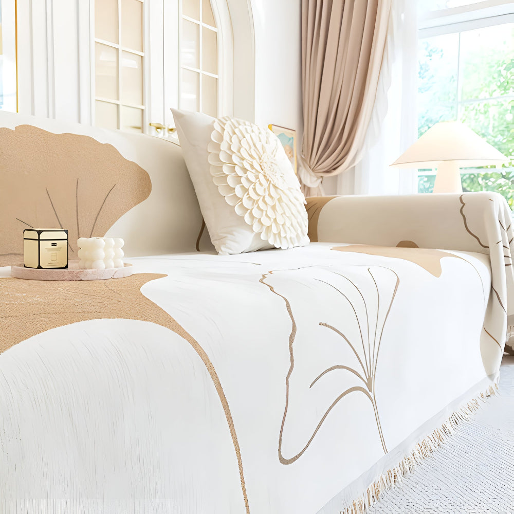 LeafDream: Sofa cover made of luxurious chenille with artistic ginkgo pattern & breathable comfort – for sofa & bedroom
