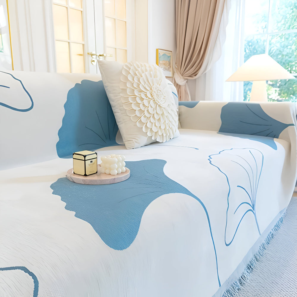LeafDream: Sofa cover made of luxurious chenille with artistic ginkgo pattern & breathable comfort – for sofa & bedroom