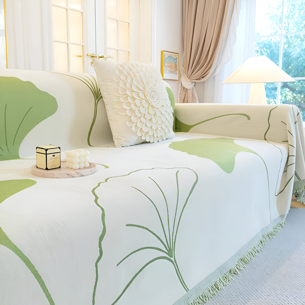 LeafDream: Sofa cover made of luxurious chenille with artistic ginkgo pattern & breathable comfort – for sofa & bedroom