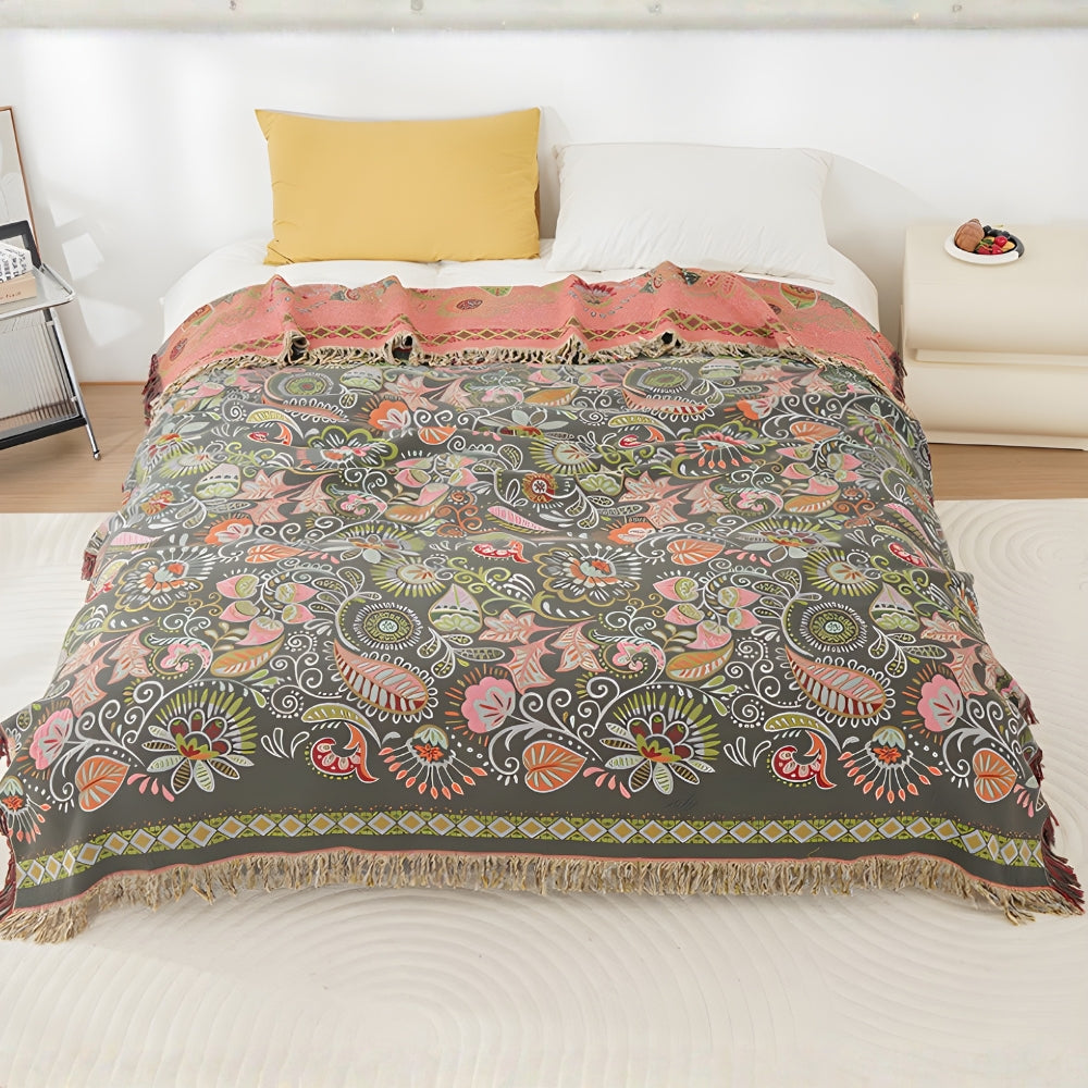 Leaf Loom: Washable Boho Cotton Blankets Made of Cotton Gauze with Reversible Pattern – for Sofa and Bed