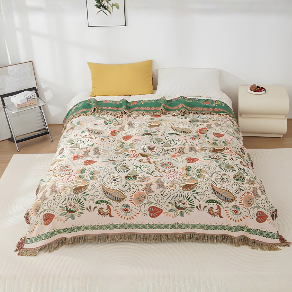 Leaf Loom: Washable Boho Cotton Blankets Made of Cotton Gauze with Reversible Pattern – for Sofa and Bed