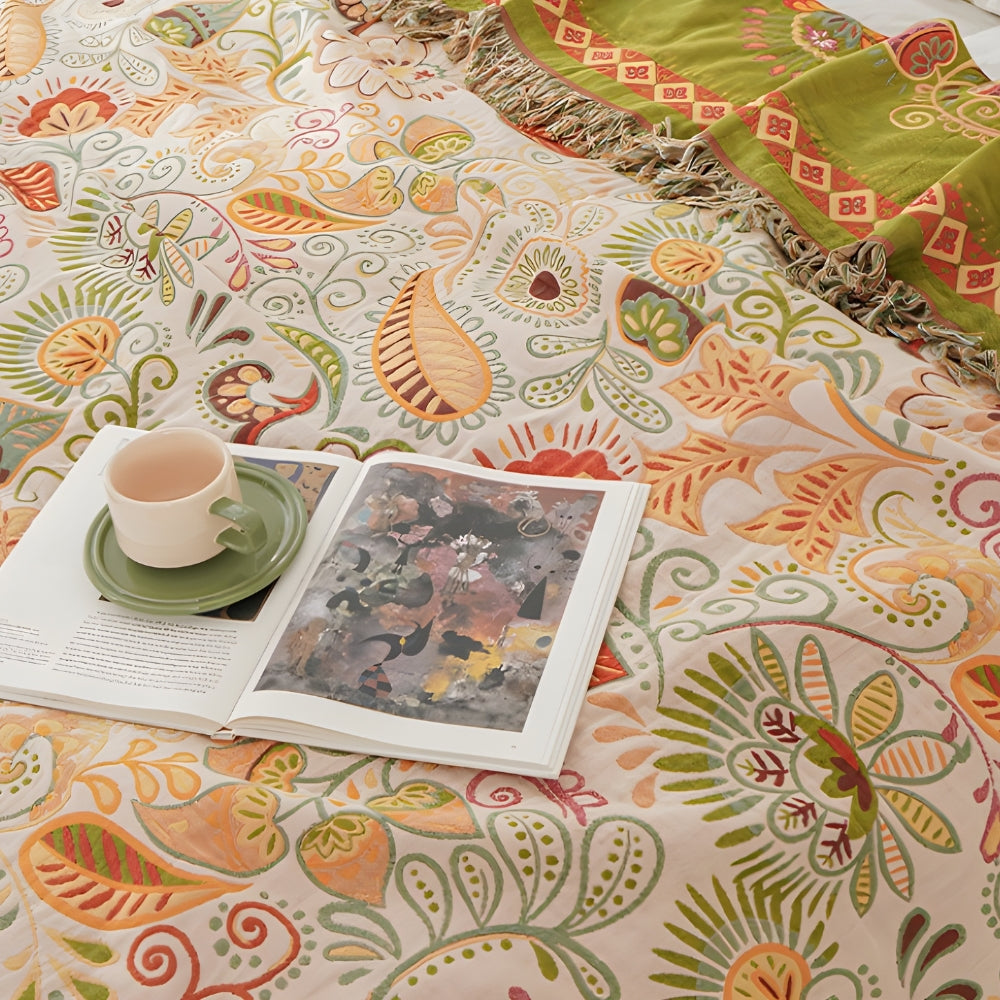 Leaf Loom: Washable Boho Cotton Blankets Made of Cotton Gauze with Reversible Pattern – for Sofa and Bed
