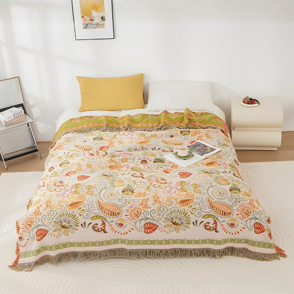 Leaf Loom: Washable Boho Cotton Blankets Made of Cotton Gauze with Reversible Pattern – for Sofa and Bed