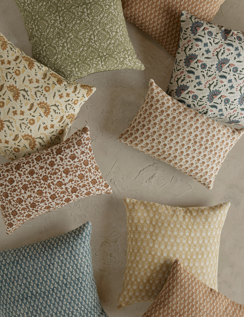 Elysian Linen Pillow | Handmade Block Print, Floral Design