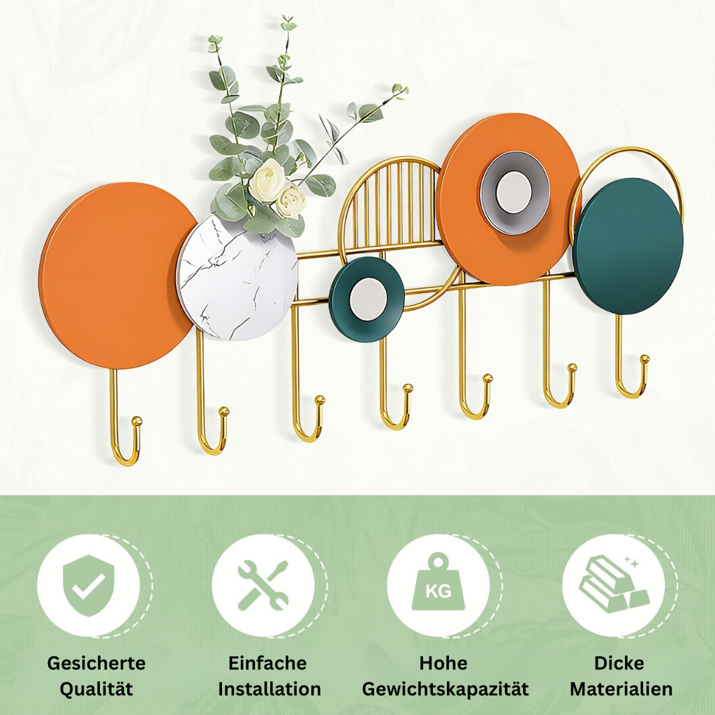 BlumenGlanz: Wall-Mounted Coat Rack – Handcrafted Metal Frame with Floral Decoration & Polished Hooks, Decorative for Hallway & Living Room