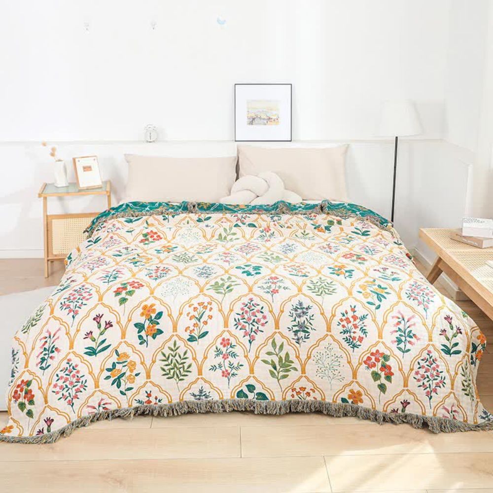 BlütenDiamant: Cotton blankets in jacquard style with two-tone reversible look & light texture – for sofa & bed