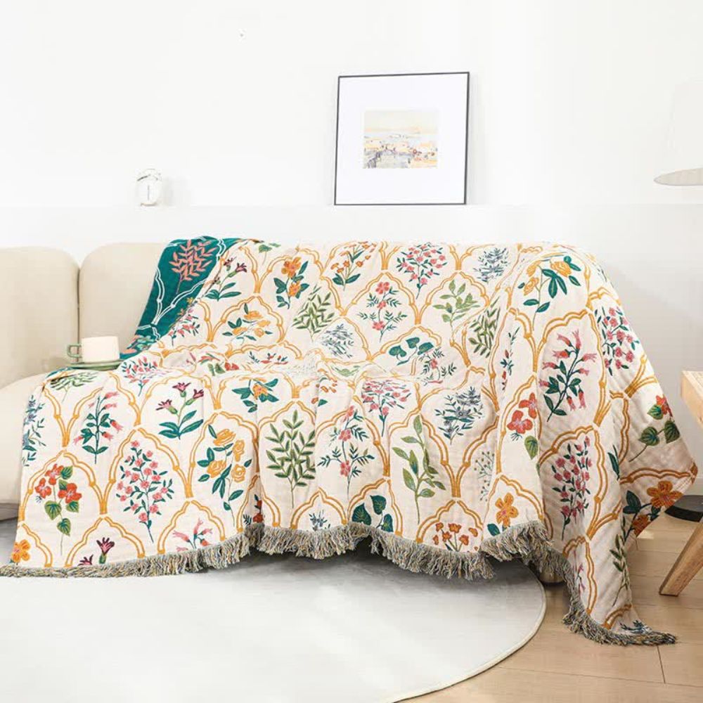 BlütenDiamant: Cotton blankets in jacquard style with two-tone reversible look & light texture – for sofa & bed