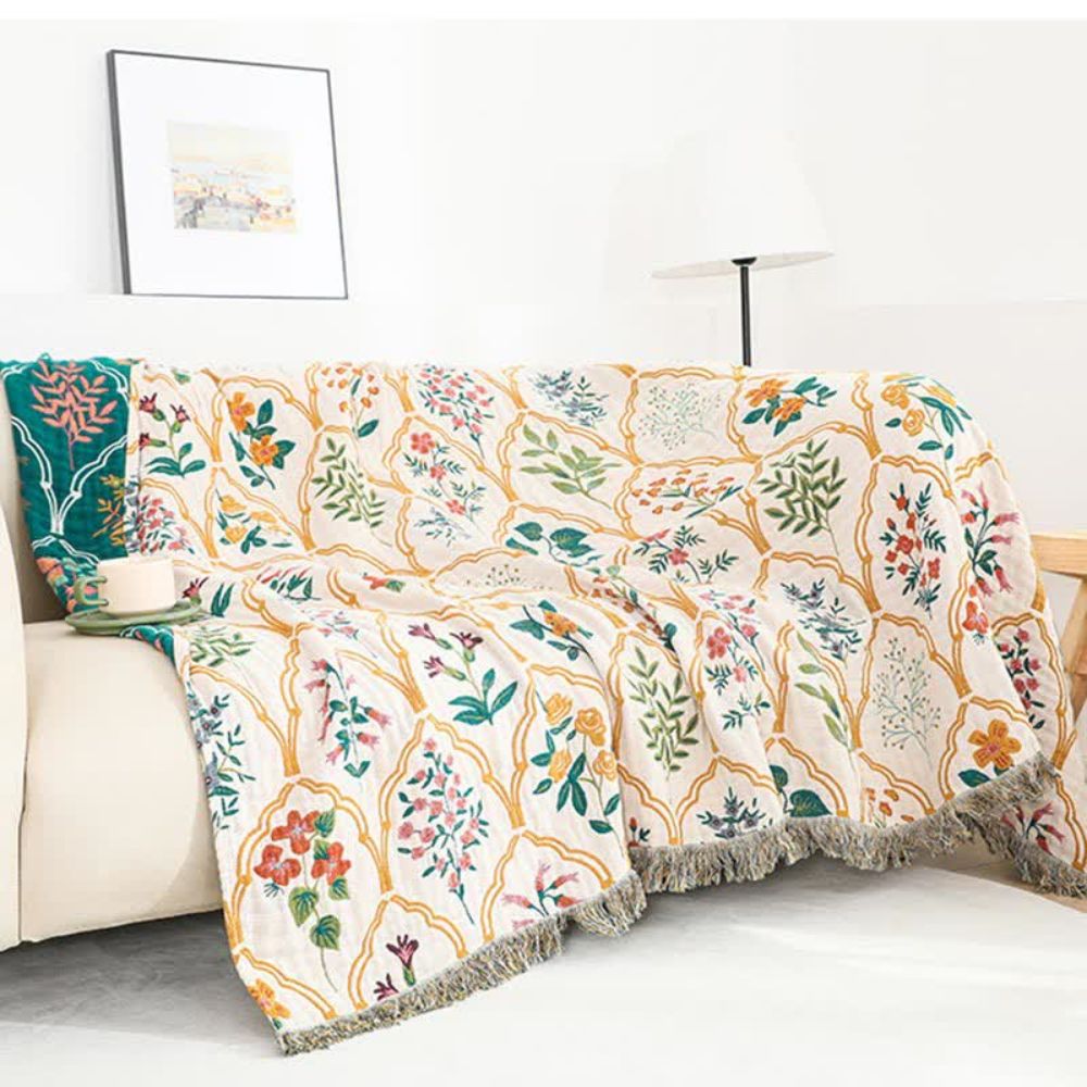 BlütenDiamant: Cotton blankets in jacquard style with two-tone reversible look & light texture – for sofa & bed