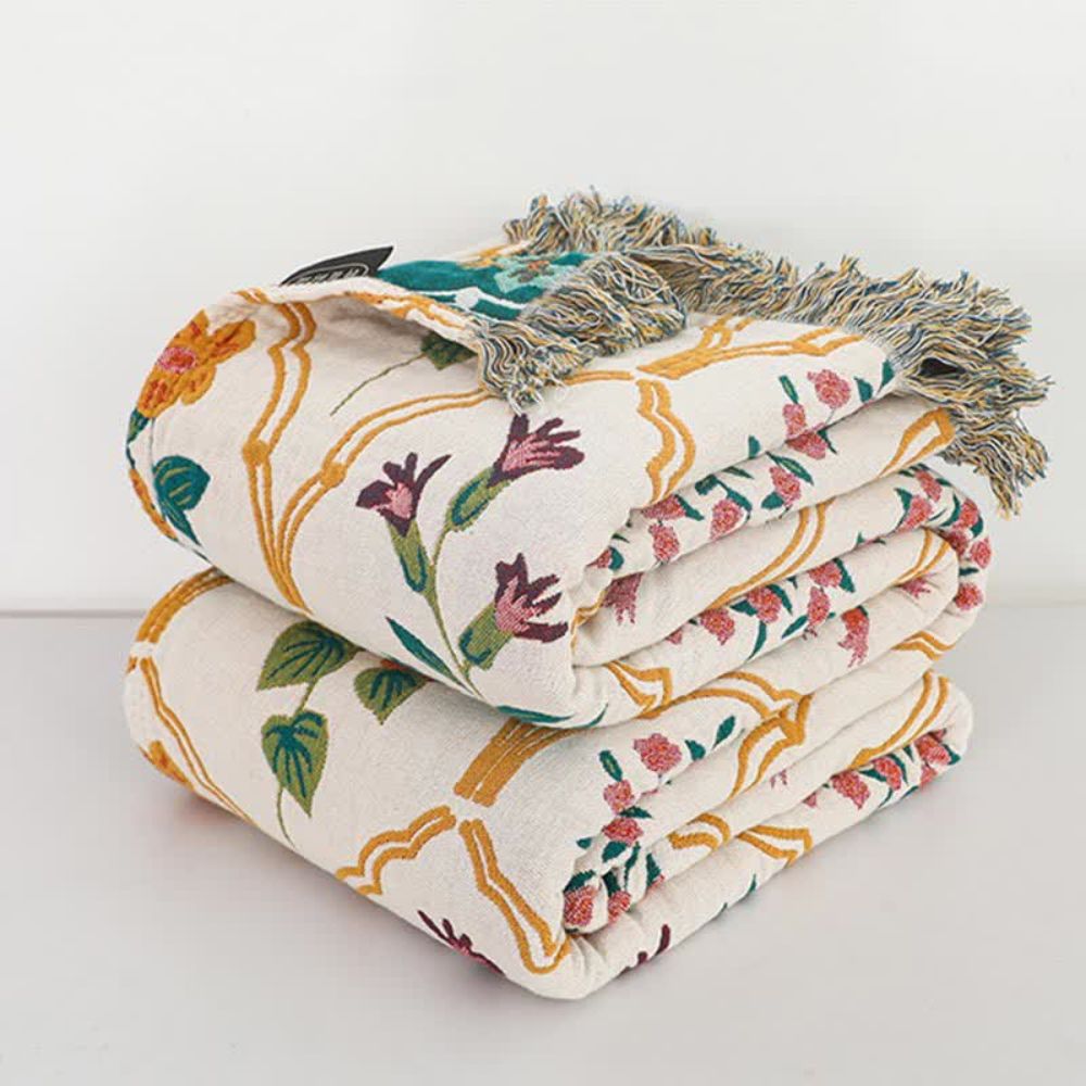 BlütenDiamant: Cotton blankets in jacquard style with two-tone reversible look & light texture – for sofa & bed