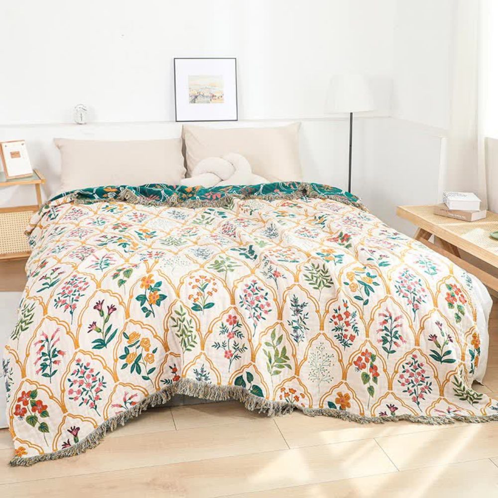 BlütenDiamant: Cotton blankets in jacquard style with two-tone reversible look & light texture – for sofa & bed
