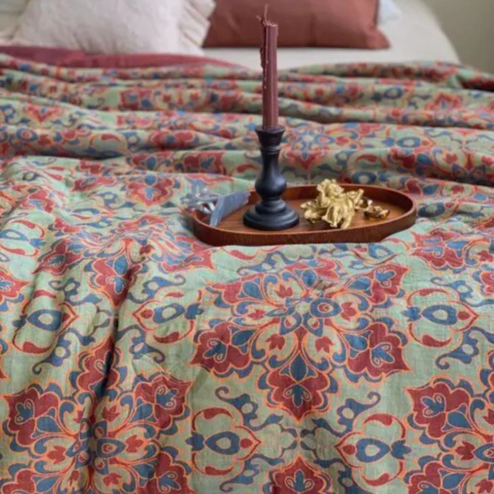 FlowerElegance: Cotton Blankets in Boho Style with Breathable Quality & Colorful Print – for Sofa & Lounge