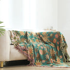 BlütenGrün: Cotton Blankets in Jacquard Design with Floral Pattern & Reversible Function – for Sofa & Bedroom