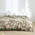 BlütenGrün: Cotton Blankets in Jacquard Design with Floral Pattern & Reversible Function – for Sofa & Bedroom