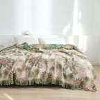 BlütenGrün: Cotton Blankets in Jacquard Design with Floral Pattern & Reversible Function – for Sofa & Bedroom