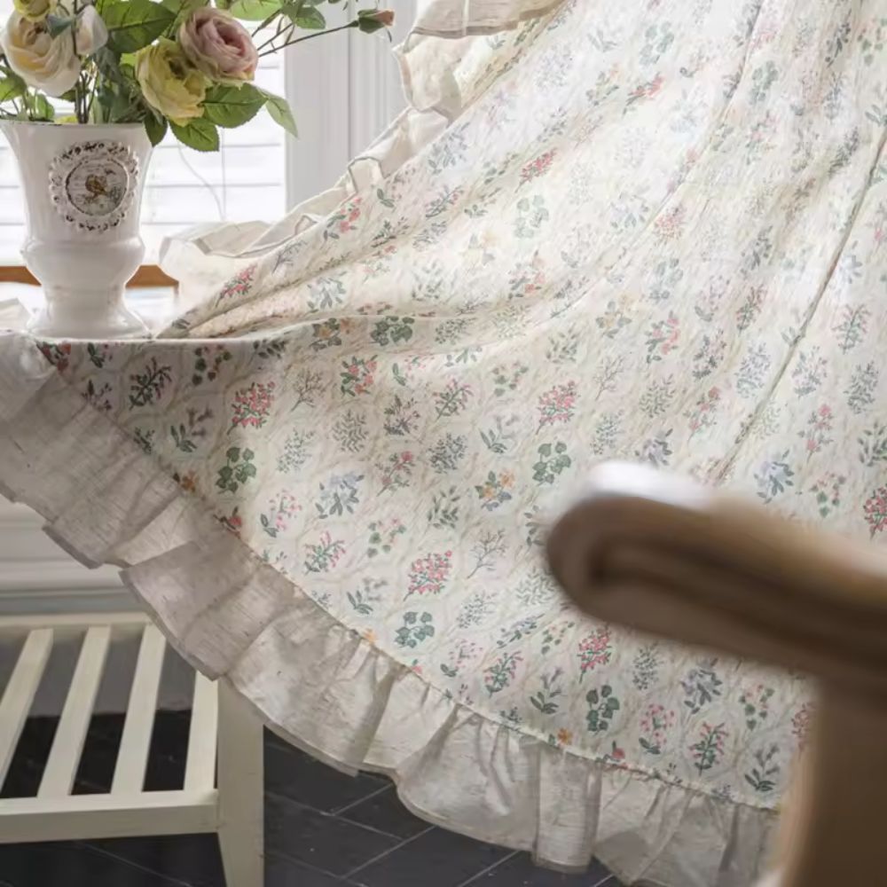 Blossom Ecstasy: Curtains with Lace Embroidery & Ruffles – Romantic Vintage Style for Living Room
