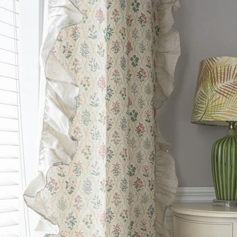 Blossom Ecstasy: Curtains with Lace Embroidery & Ruffles – Romantic Vintage Style for Living Room