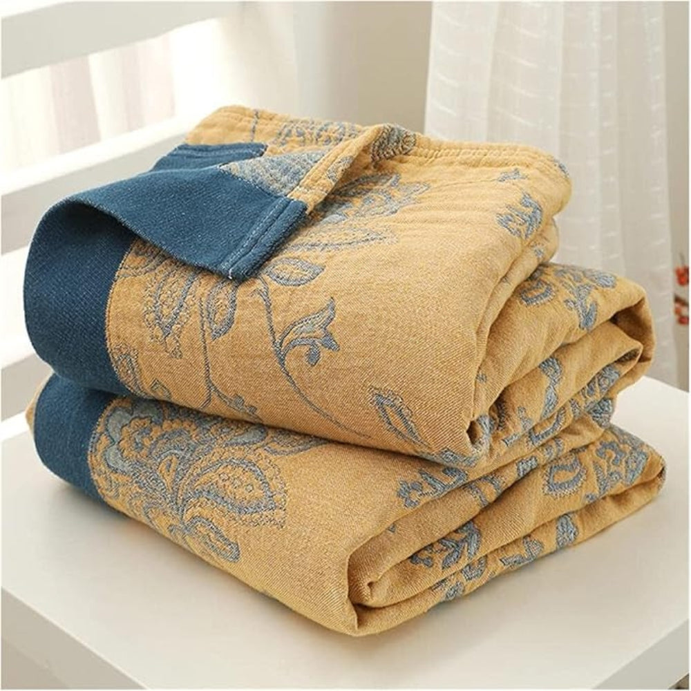 Blossom Dream: Cotton Cuddly Blanket with Floral Pattern – Lightweight Summer Blanket for Sofa & Bed