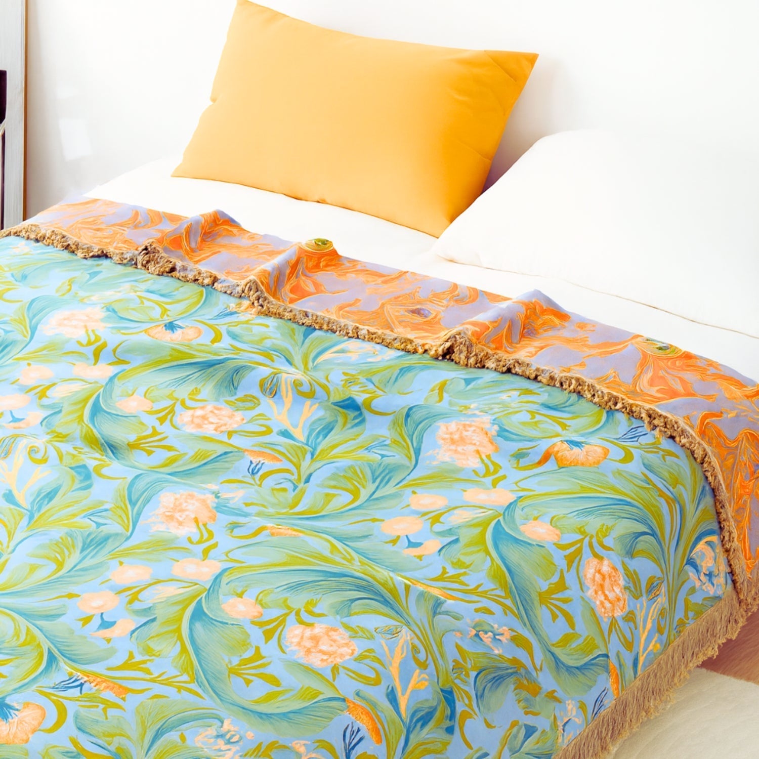 BlütenTraum: Elegant Cotton Blanket in Tapestry Design with Floral Pattern – for Living & Sleeping Areas