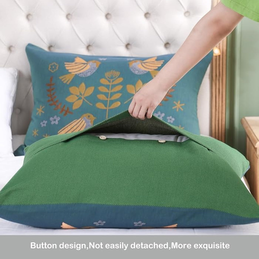 BlütenVogel: Cotton Cushion Cover in Boho Style with Floral & Bird Motif (Set of 2)