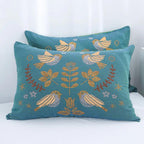 BlütenVogel: Cotton Cushion Cover in Boho Style with Floral & Bird Motif (Set of 2)
