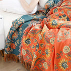 BlütenWende: Cotton Blanket with Floral Pattern – Reversible Cozy Blanket for Sofa & Bed