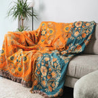 BlütenWende: Cotton Blanket with Floral Pattern – Reversible Cozy Blanket for Sofa & Bed