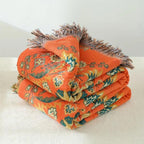 BlütenWende: Cotton Blanket with Floral Pattern – Reversible Cozy Blanket for Sofa & Bed