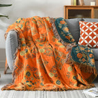 BlütenWende: Cotton Blanket with Floral Pattern – Reversible Cozy Blanket for Sofa & Bed