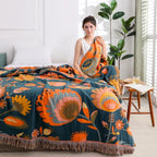 BlütenZauber: Cotton blankets in Boho flower design with lightweight texture & breathable comfort – for sofa & bedroom