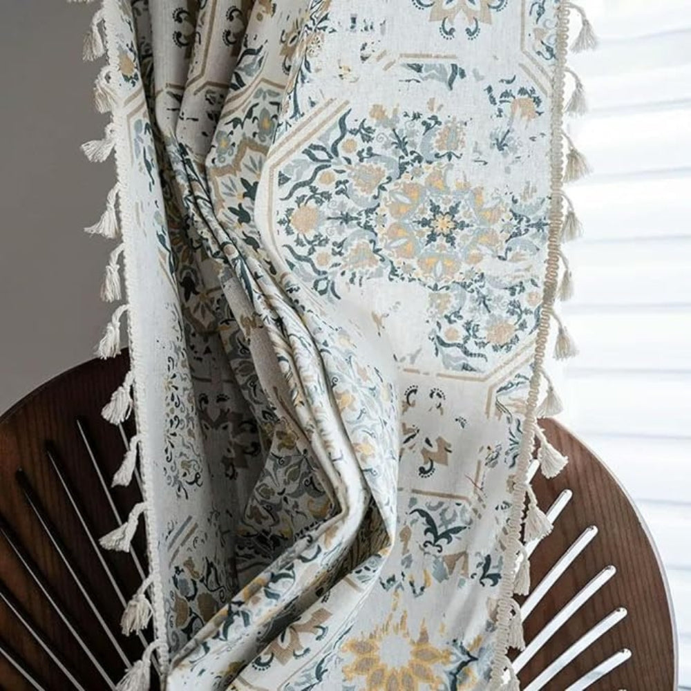 Boho Bliss: Curtain with Floral Structure & Tassels – Cozy & Stylish for Living and Dining Areas
