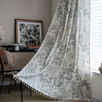 Boho Bliss: Curtain with Floral Structure & Tassels – Cozy & Stylish for Living and Dining Areas