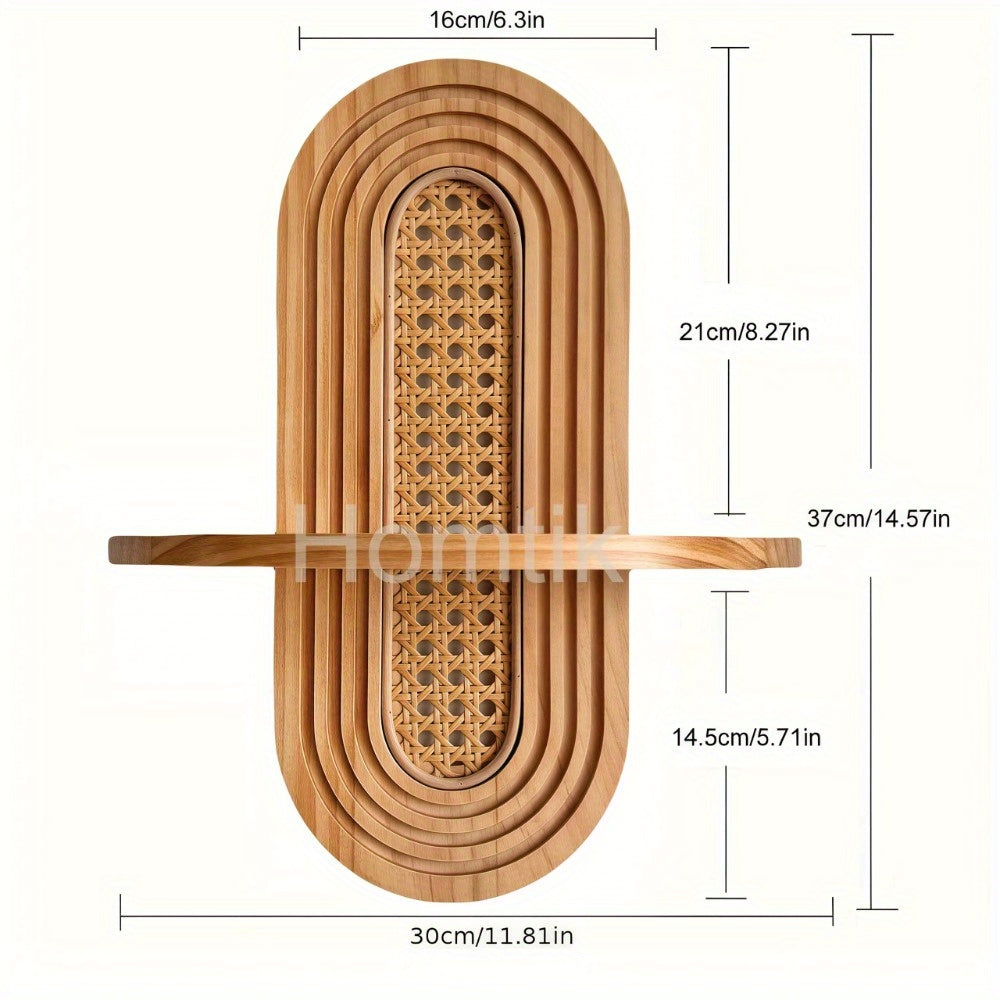 BohoHooks: Wall Shelf Wood – decorative, floating & hanging with hooks in rustic farmhouse style for living room & bedroom