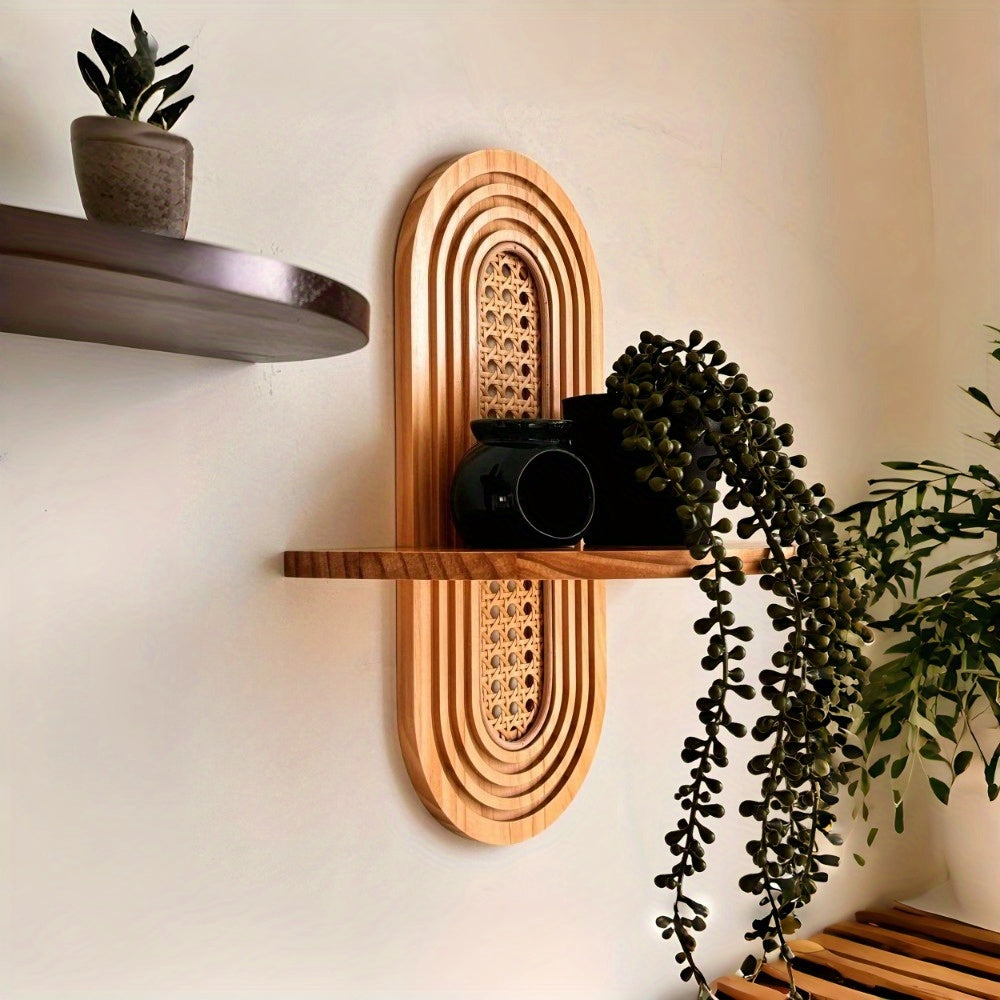 BohoHooks: Wall Shelf Wood – decorative, floating & hanging with hooks in rustic farmhouse style for living room & bedroom