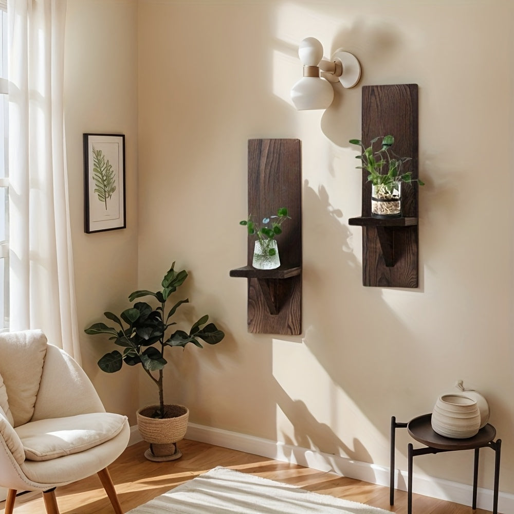 BohoLicht: Wooden Wall Shelves with Candle Holder – Decorative Shelf for Living Room & Hallway