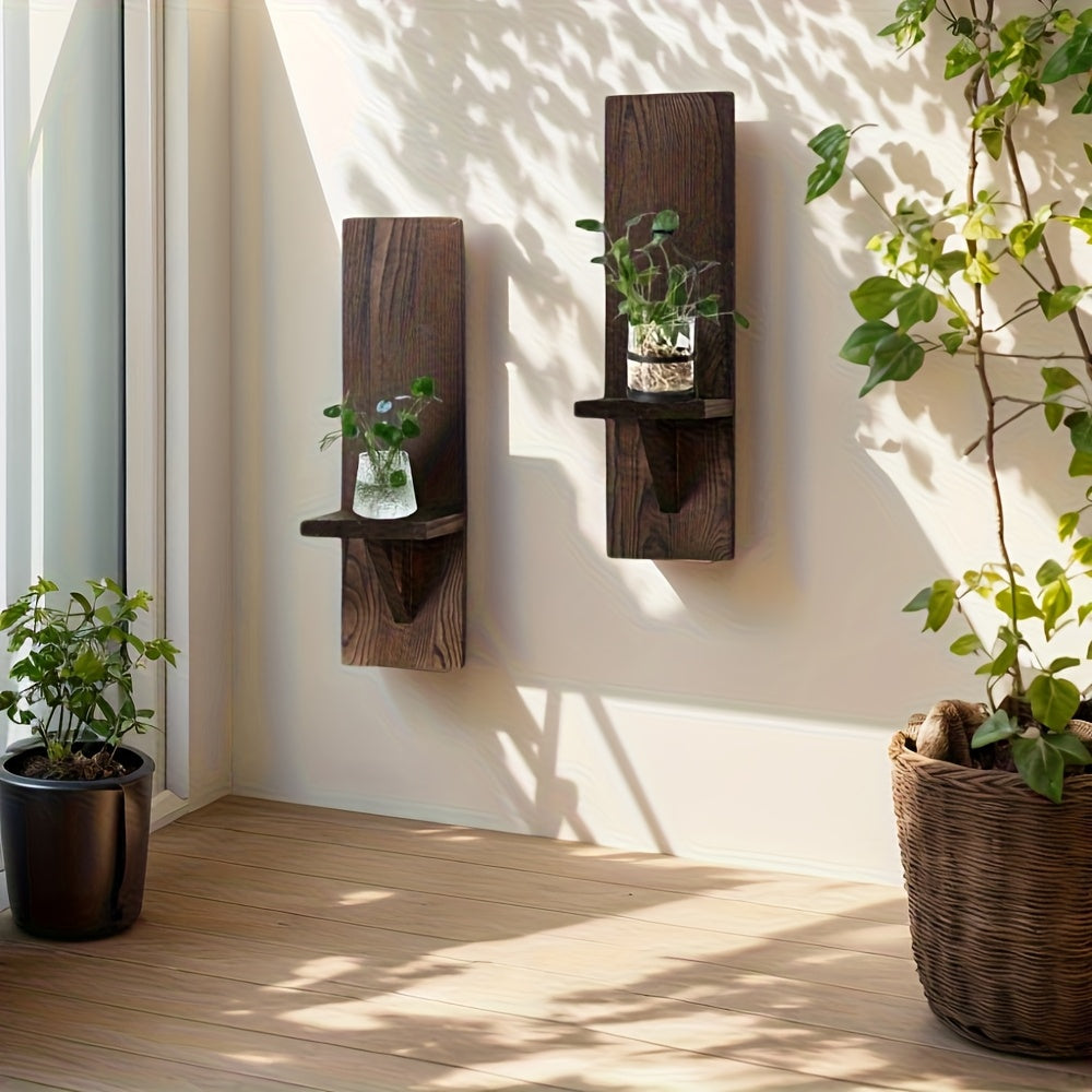 BohoLicht: Wooden Wall Shelves with Candle Holder – Decorative Shelf for Living Room & Hallway