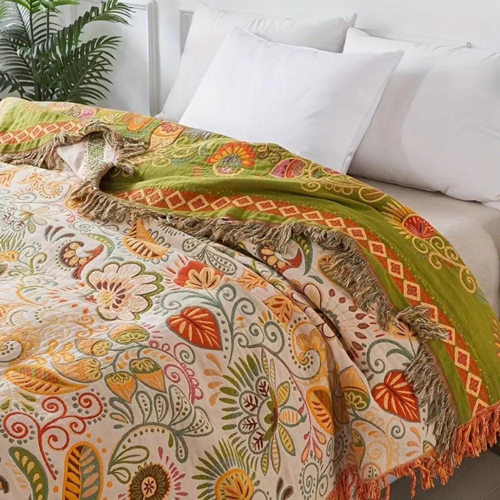 BohoLiva: Boho Cotton Blanket – Reversible Cozy Blanket with Fringes for Sofa & Bed