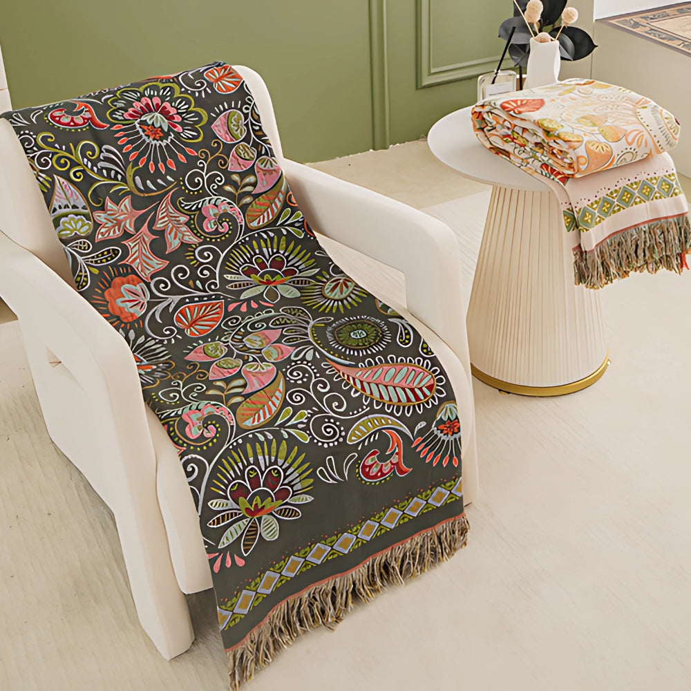 BohoLiva: Boho Cotton Blanket – Reversible Cozy Blanket with Fringes for Sofa & Bed