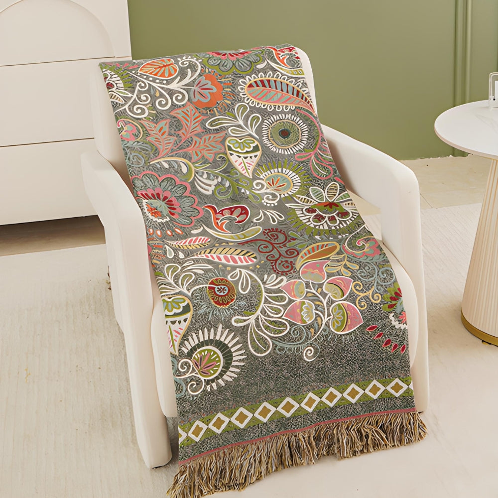 BohoLiva: Boho Cotton Blanket – Reversible Cozy Blanket with Fringes for Sofa & Bed
