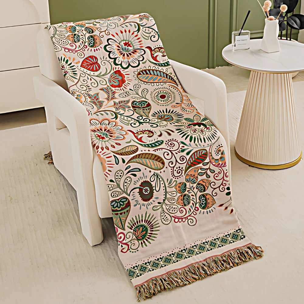 BohoLiva: Boho Cotton Blanket – Reversible Cozy Blanket with Fringes for Sofa & Bed