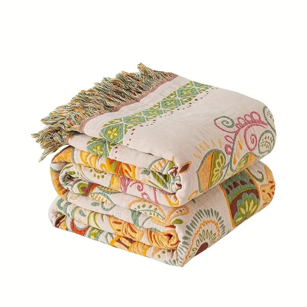 BohoLiva: Boho Cotton Blanket – Reversible Cozy Blanket with Fringes for Sofa & Bed