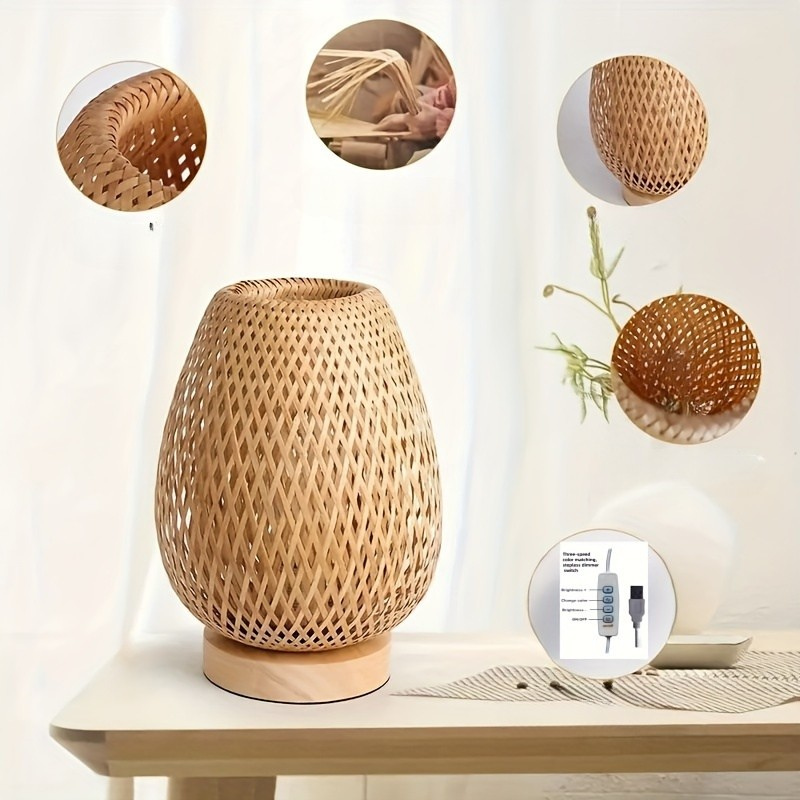 BohoLume: LED Nightstand Lamp Bamboo – Dimmable & Touch Control for Bedroom & Living Room