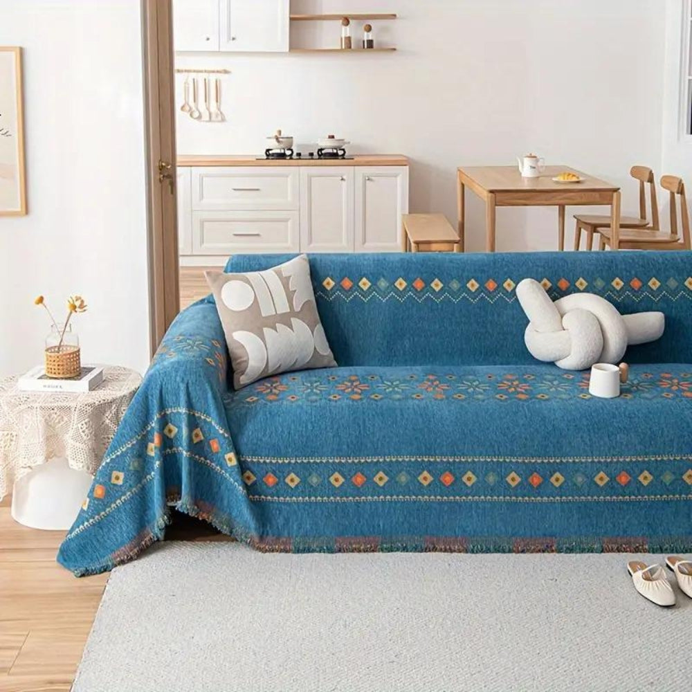 BohoLuxe: Boho Sofa Throw with Fringes – Stylish Sofa Cover for Living Room & Bedroom