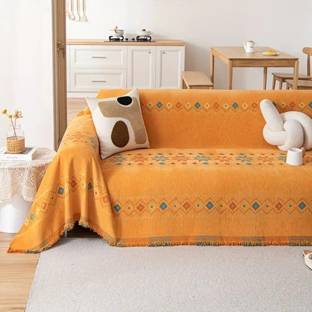 BohoLuxe: Boho Sofa Throw with Fringes – Stylish Sofa Cover for Living Room & Bedroom