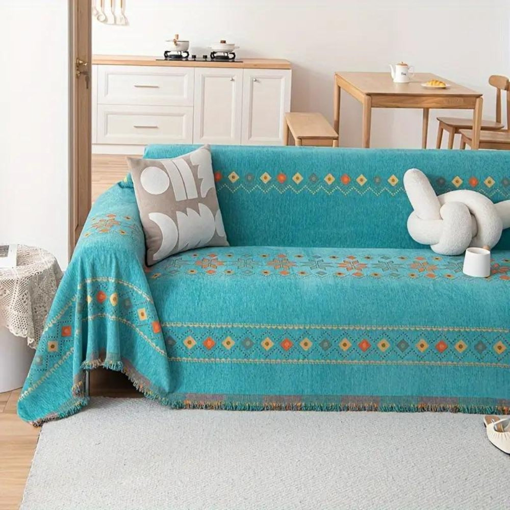 BohoLuxe: Boho Sofa Throw with Fringes – Stylish Sofa Cover for Living Room & Bedroom
