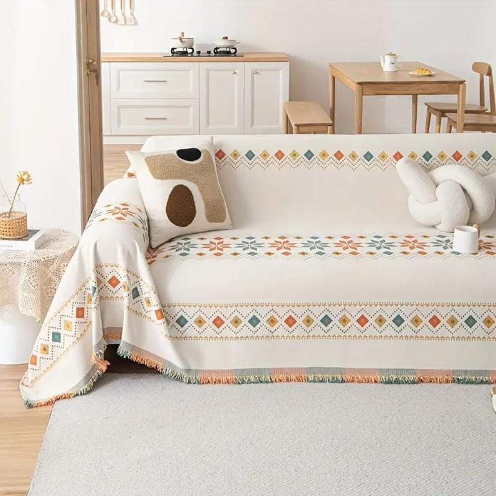 BohoLuxe: Boho Sofa Throw with Fringes – Stylish Sofa Cover for Living Room & Bedroom