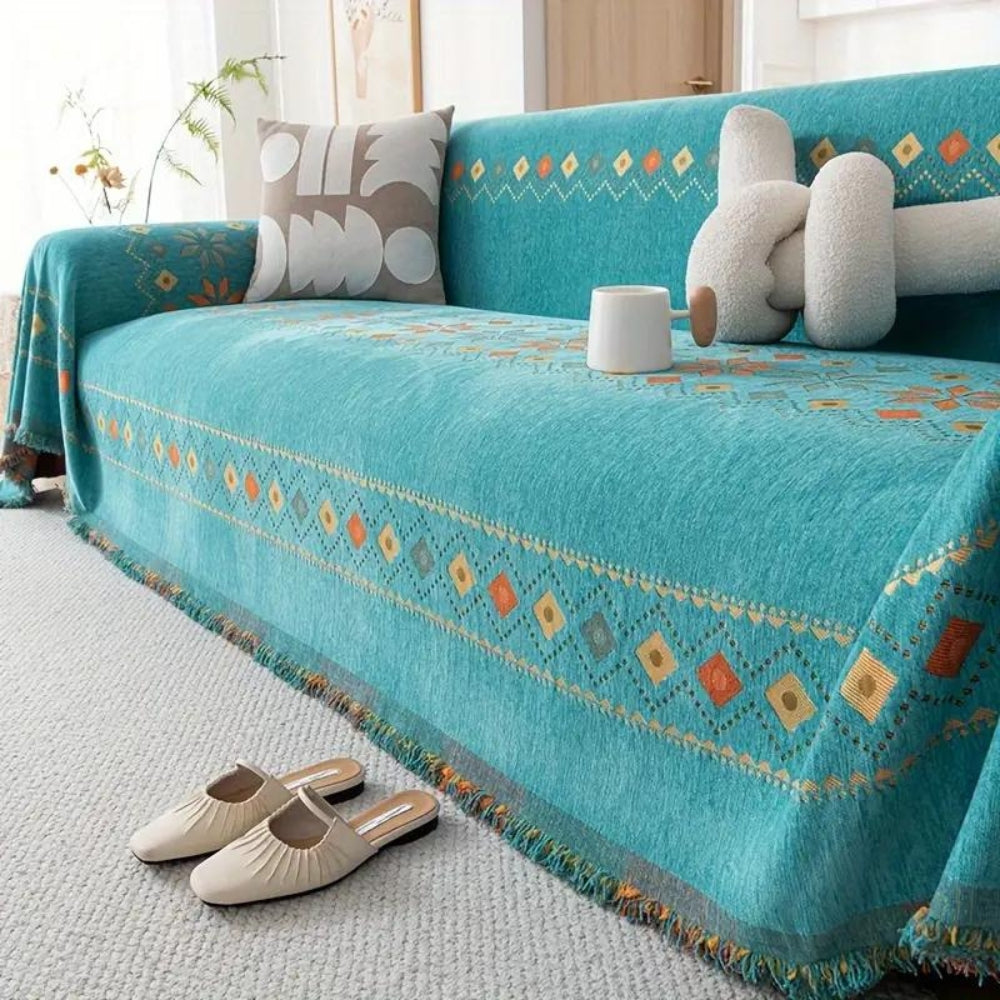 BohoLuxe: Boho Sofa Throw with Fringes – Stylish Sofa Cover for Living Room & Bedroom