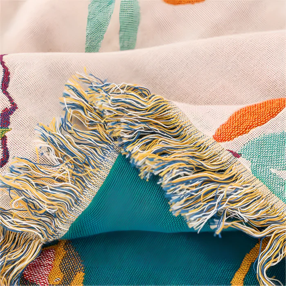 BohoNest: Cotton Blanket with Bird Pattern – Lightweight Cozy Blanket with Fringes