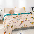 BohoNest: Cotton Blanket with Bird Pattern – Lightweight Cozy Blanket with Fringes
