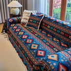 BohoNomad: Boho Sofa Throw with Geometric Pattern – Colorful Chenille Sofa Cover for Living Room